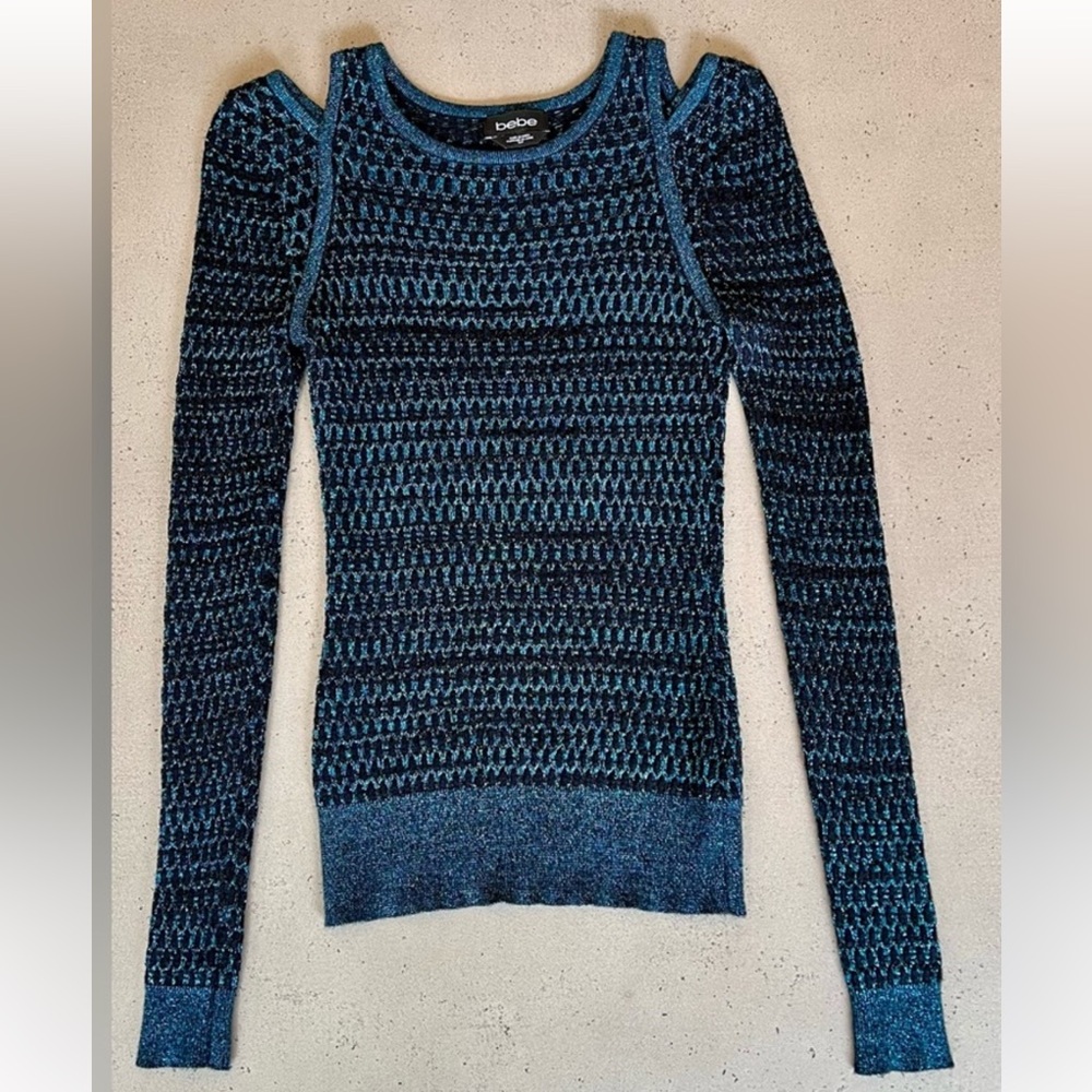 Bebe Emerald Green Shoulder Cut Outmesh Sweater Sz Small